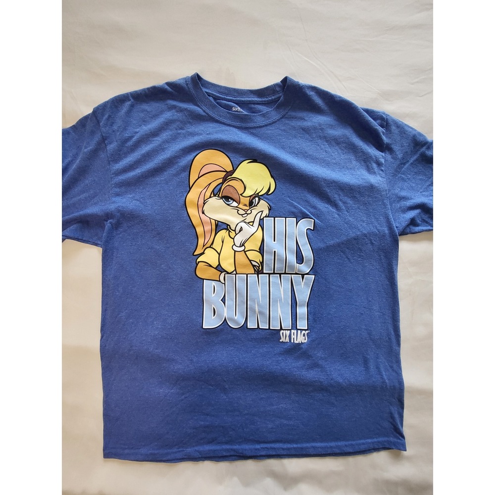Six Flags Looney Tunes Lola Bunny His Bunny Graphic T-Shirt Blue XL Mens Unisex